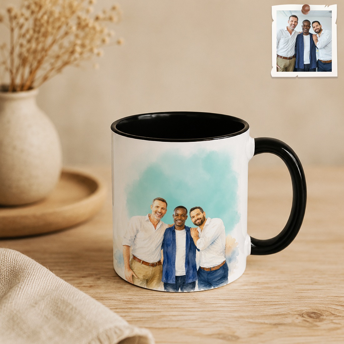 Personalized Friend Photo to Water Color Accent Mug with Custom Text