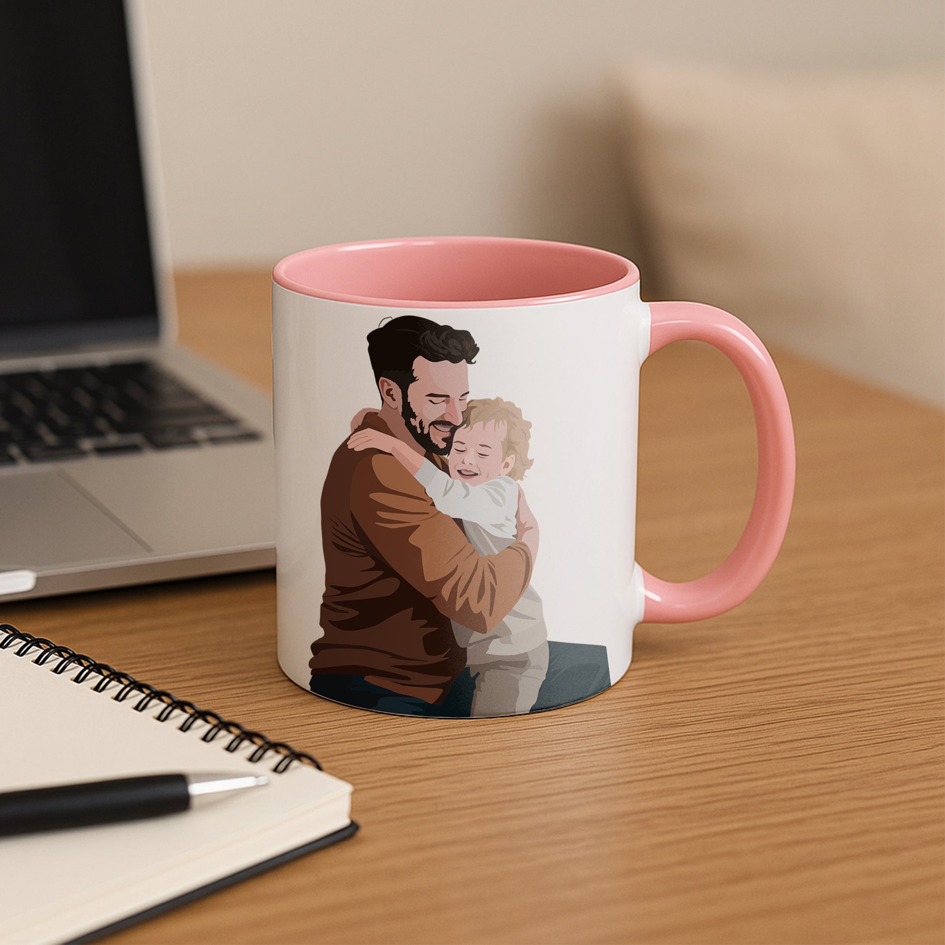 Customized Photo To Illustration Art Father Son Daughter, Gift for Dad, Father's Day Accent Coffee Mug (11, 15oz)-BeUnikArt