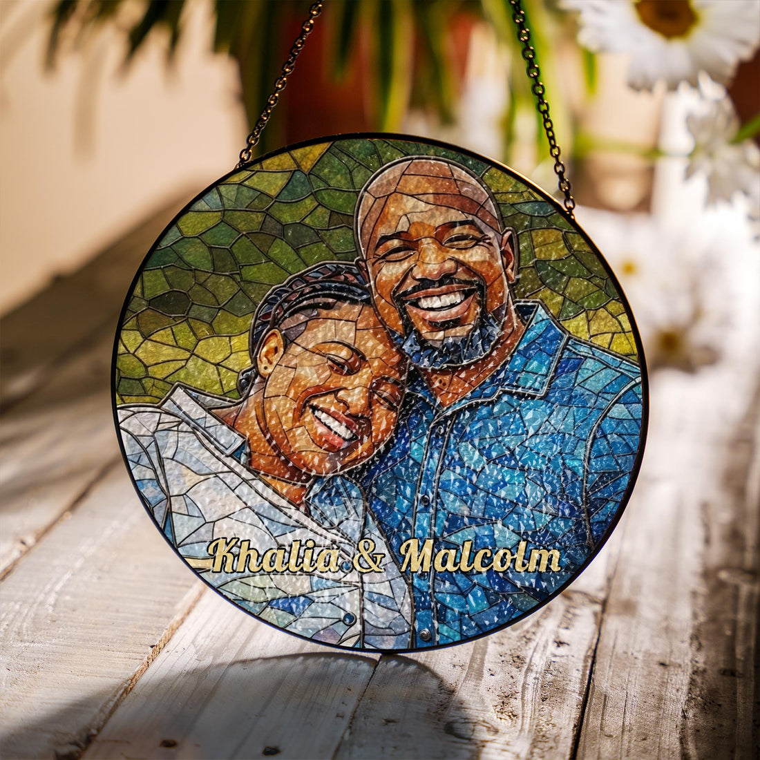 Personalized Lover Illustration Glass Suncatcher - Custom Gift for Couples, Romantic Anniversary & Valentine Window Decor