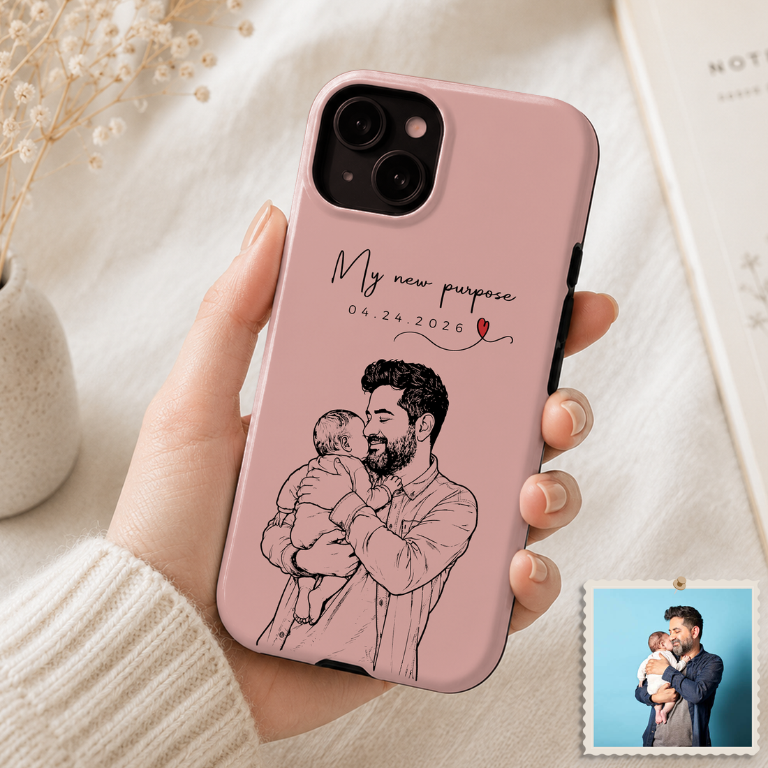 Tough Phone Case for iPhone & Samsung, Personalized First Time Dad Detailed Line Art Case with Custom Text