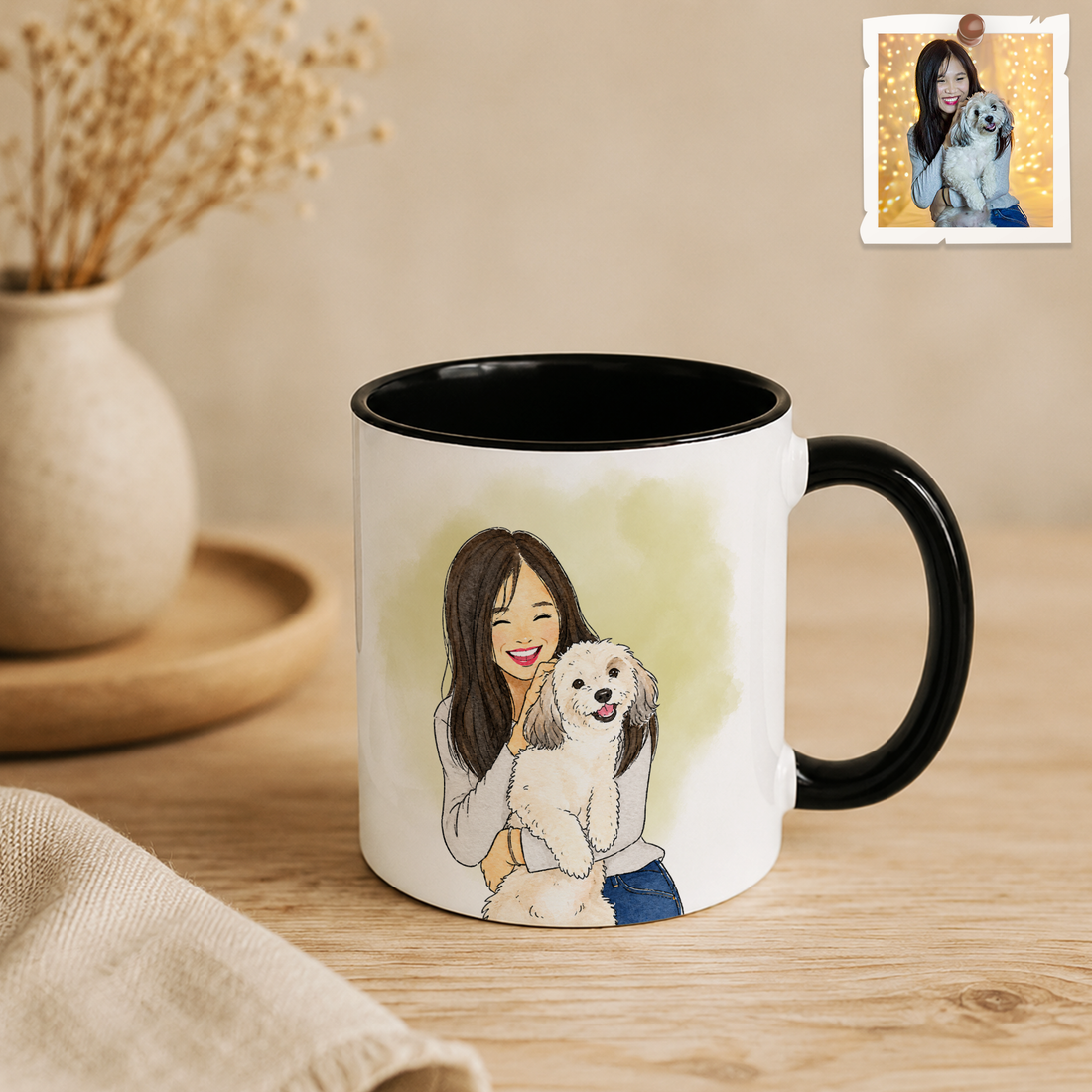 Custom Dog & Owner Water Color Doodle Accent Mug with Personalized Text