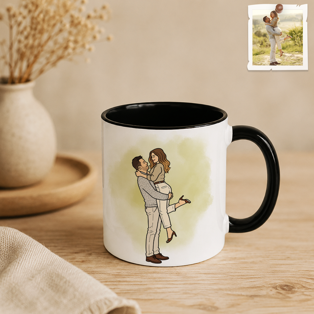 Personalized Couple Photo to Funny Doodle Accent Mug with Custom Text