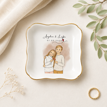 Personalized Siblings Photo Water Color Doodle Trinket Dish with Custom Text, Custom Brother Sister Keepsake Gift