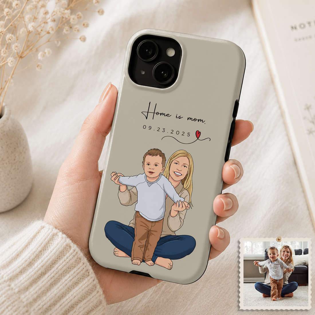 Tough Phone Case for iPhone & Samsung, Personalized Mom & Kid Illustration Case with Custom Text