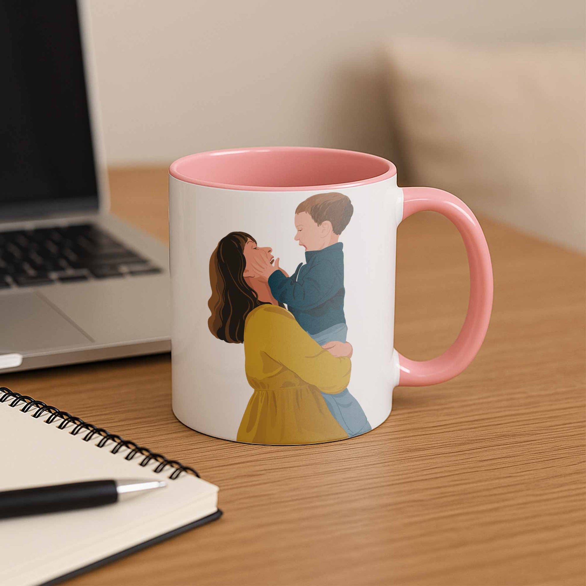 Custom Portrait Photo to Illustration Art, Personalized Gift for Memorial Mother's Day Accent Coffee Mug (11, 15oz)-BeUnikArt