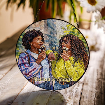 Personalized Best Friend Illustration Glass Suncatcher - Custom Gift for Besties, Long Distance Friendship & Birthday Window Decor