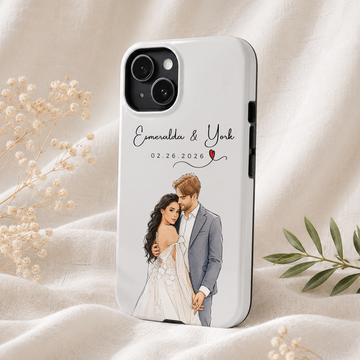 Personalized Wedding Water Color Doodle Tough Phone Case with Custom Text