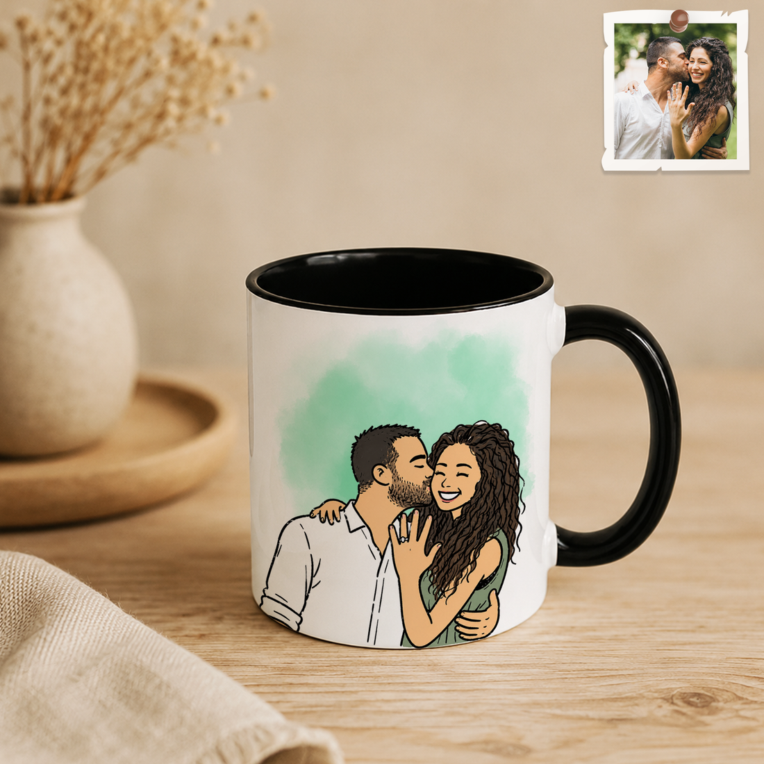 Personalized Wedding Photo to Funny Doodle Accent Mug with Custom Text
