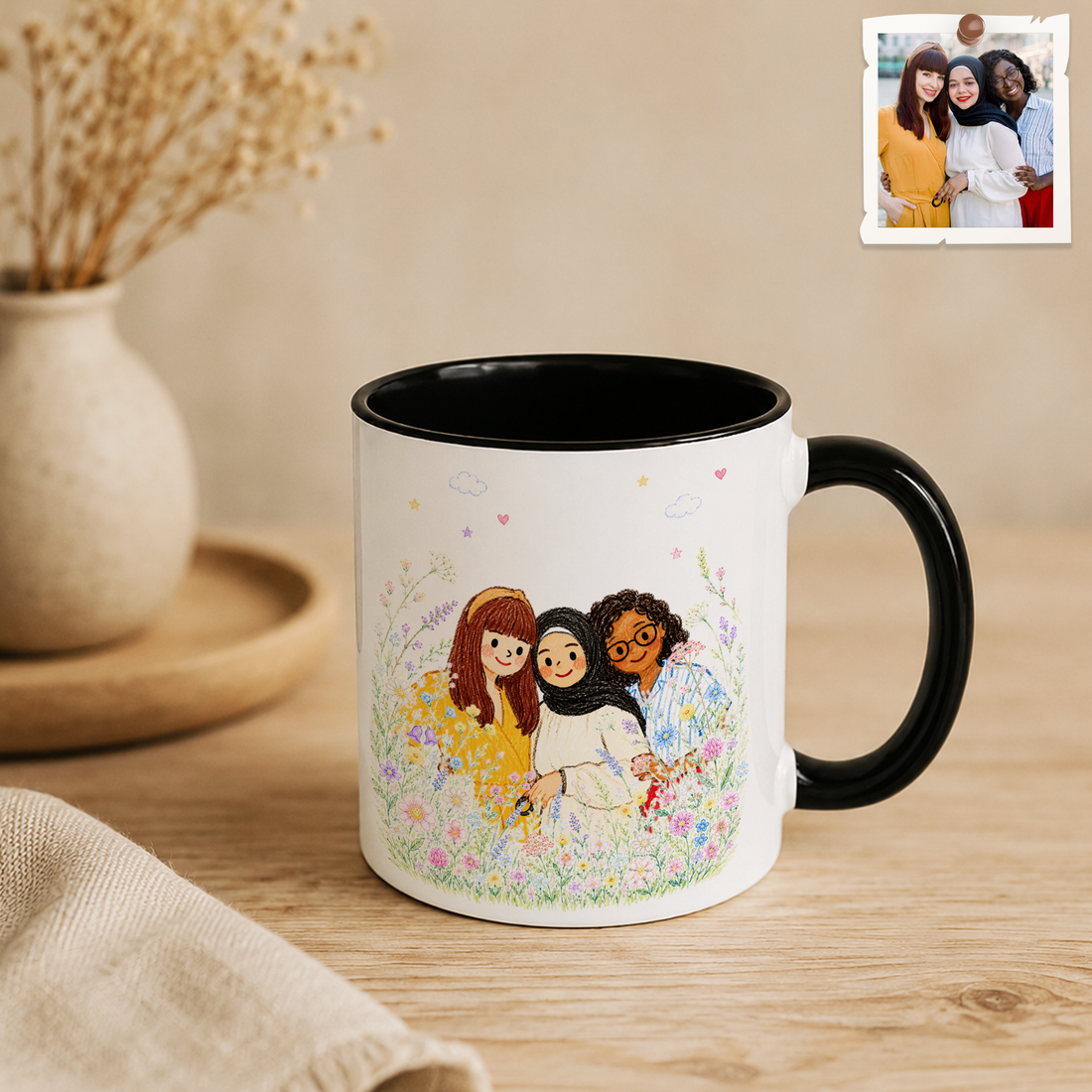 Personalized Friend Photo to Crayon Doodle Accent Mug with Custom Text - 11, 15 oz