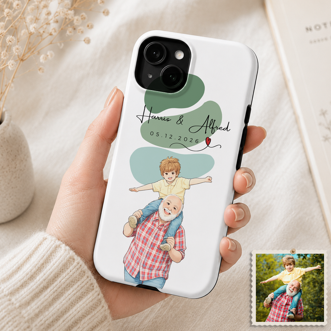 Tough Phone Case for iPhone & Samsung, Personalized Father Anime Illustration Case with Custom Text