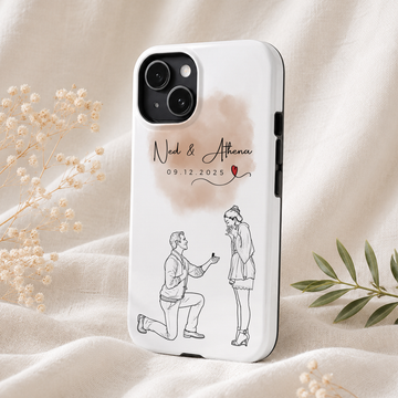 Personalized Engagement Wedding Detailed Line Art Tough Phone Case with Custom Text