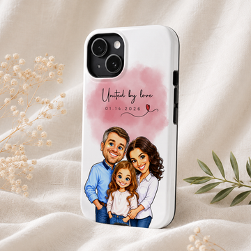 Personalized Family Caricature Tough Phone Case with Custom Text