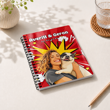 Personalized Pet and Owner Pop Art Spiral Bound Journal with Custom Text, Custom Pet Portrait Notebook Gift