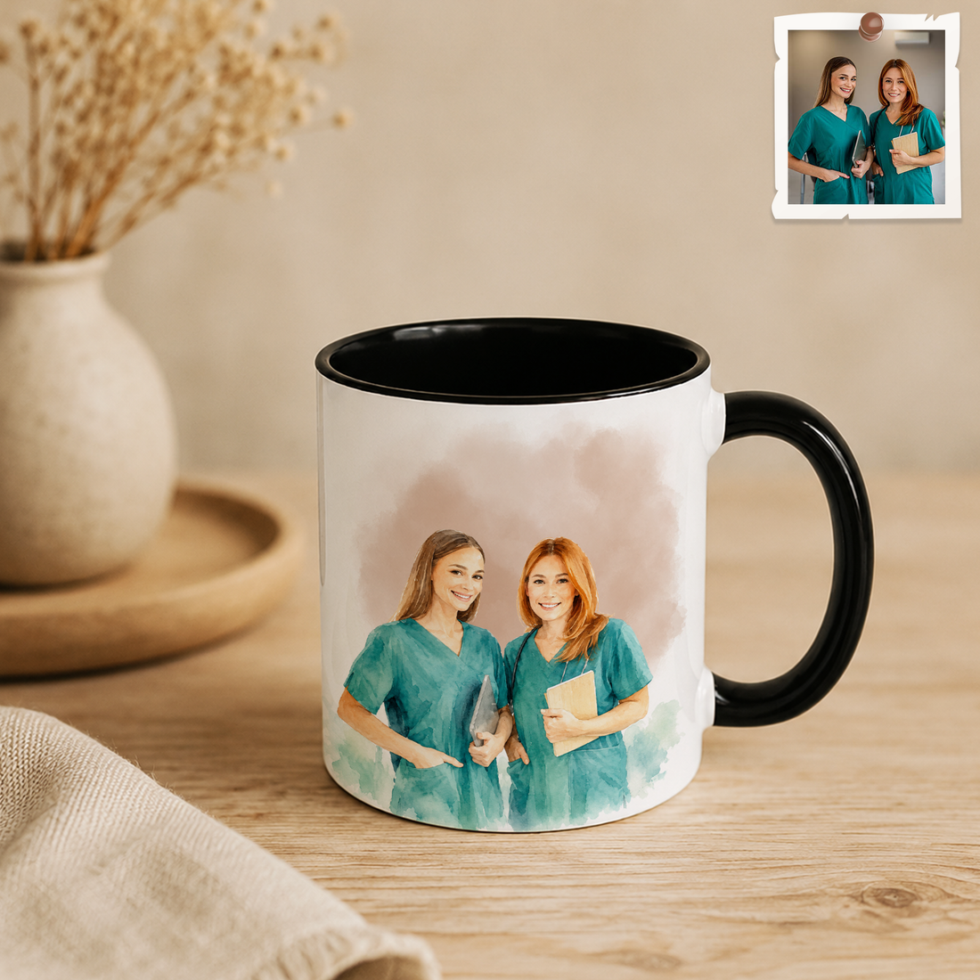 Personalized Nurse Photo to Water Color Accent Mug with Custom Text