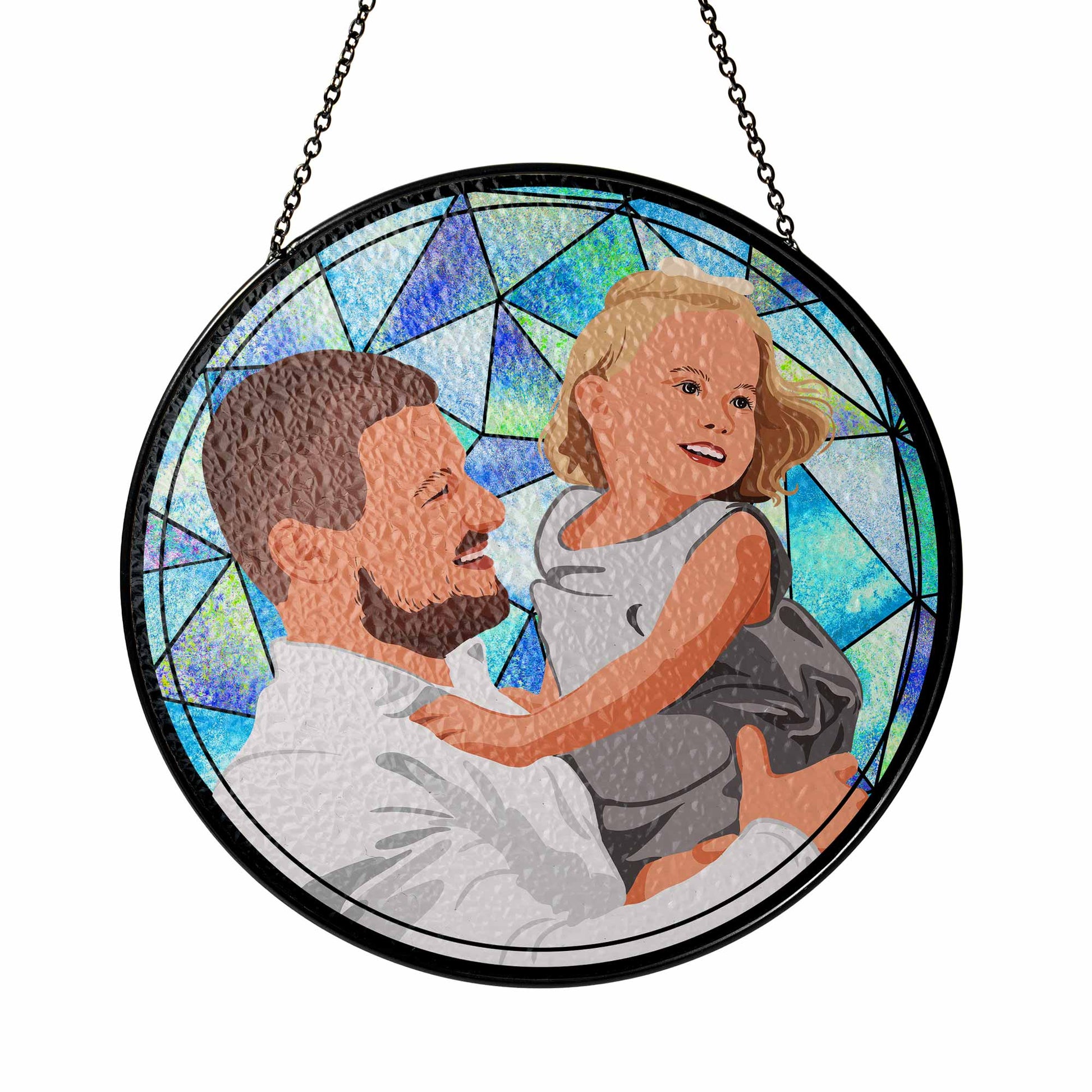 Customized Father and Baby Photo Potrait To Illustration Art, Family Photo Gift, Turn Art Glass Suncatcher Father's Day Gift-BeUnikArt