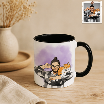 Custom Cat & Owner Water Color Doodle Accent Mug with Personalized Text