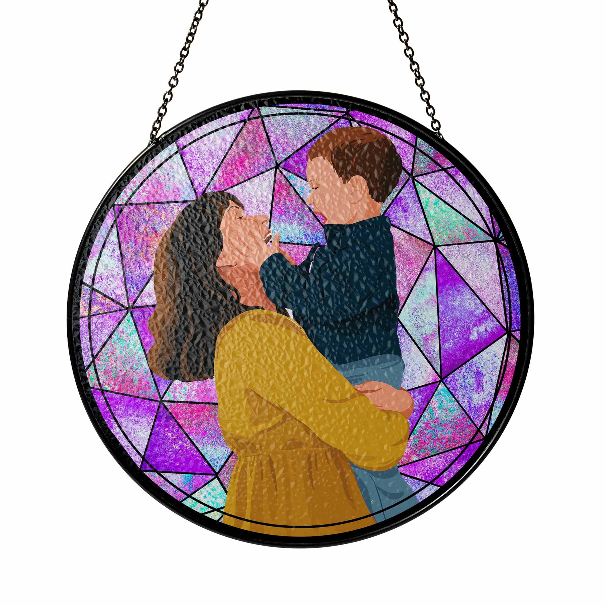 Custom Photo Portrait Illustration with Glass Suncatcher Window Hanging Decoration for Mother's Day Gift-BeUnikArt