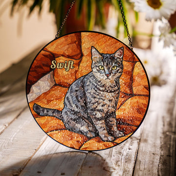 Personalized Pet Illustration Glass Suncatcher - Custom Gift for Pet Lovers, Soulful Dog & Cat Memorial Window Decor Keepsake