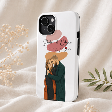 Personalized Couple Water Color Doodle Tough Phone Case with Custom Text