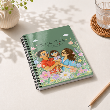 Personalized Family Crayon Doodle Spiral Bound Journal with Custom Text, Cute Custom Family Portrait Notebook Gift