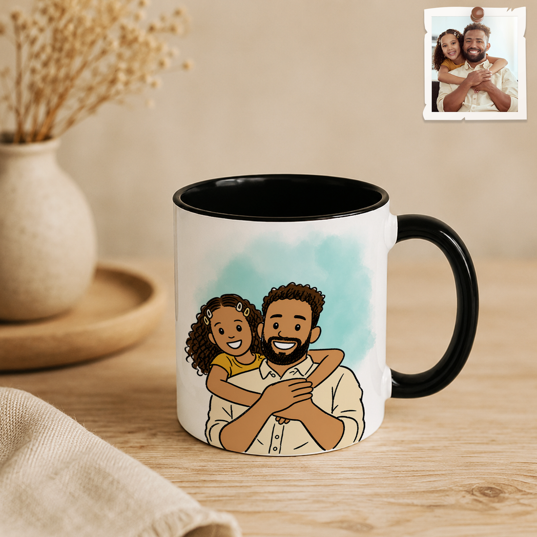 Personalized Family Photo Funny Doodle Accent Mug with Custom Text, Custom Family Coffee Cup Gift - 11, 15 oz