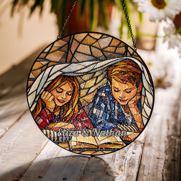 Personalized Sibling Illustration Glass Suncatcher - Custom Gift for Kids, Sisters & Cousins, Sweet Childhood Keepsake & Room Decor