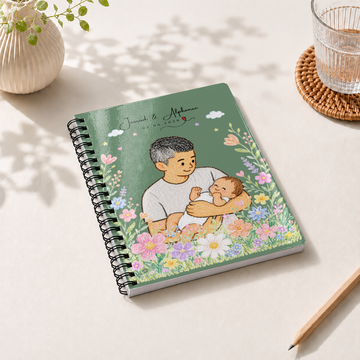 Personalized First Time Dad Crayon Doodle Spiral Bound Journal with Custom Text, New Dad and Baby Portrait Keepsake Gift