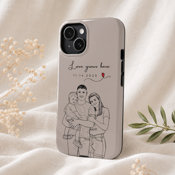 Personalized Big Family Detailed Line Art Tough Phone Case with Custom Text