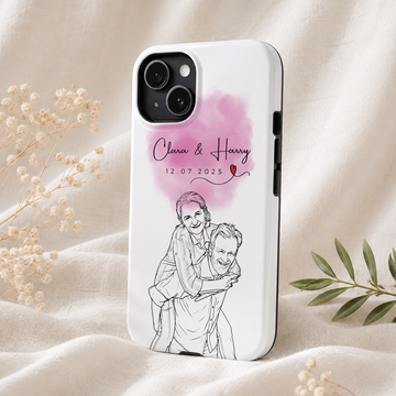 Personalized Couple Detailed Line Art Tough Phone Case with Custom Text