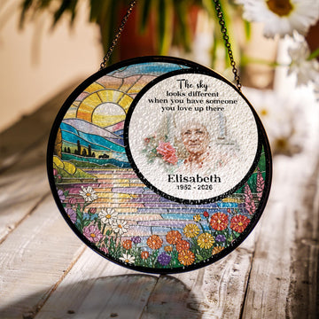 Personalized Memorial Glass Suncatcher - Custom Photo Sympathy Gift for Loss of Mom or Dad, In Loving Memory Family Remembrance Keepsake