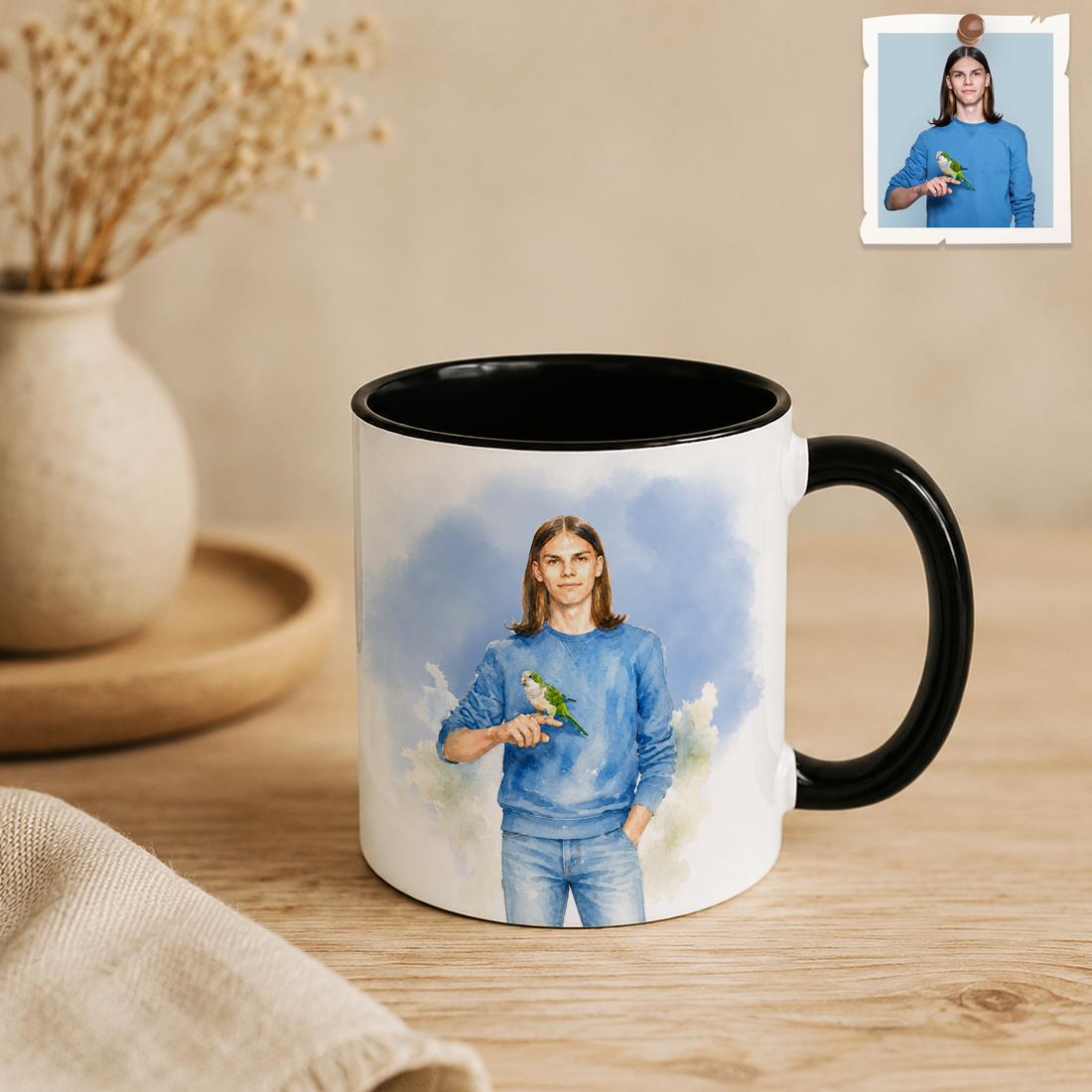 Personalized Pet & Owner Photo to Water Color Accent Mug with Custom Text