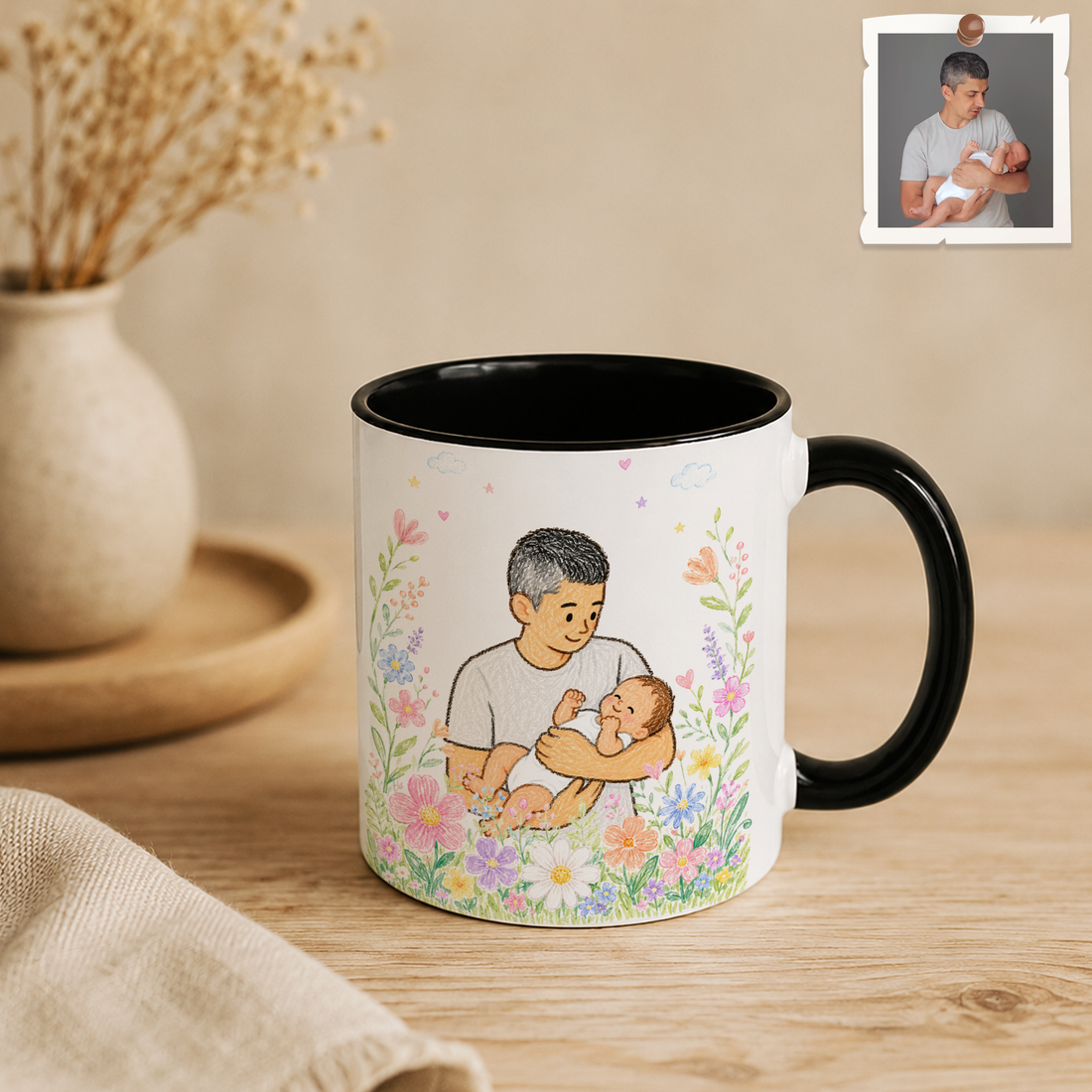 Personalized With Dad Photo to Crayon Doodle Accent Mug with Custom Text - 11, 15 oz