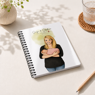 Personalized First Time Mom Sketch Doodle Spiral Bound Journal with Custom Text, New Mom and Baby Portrait Notebook Gift