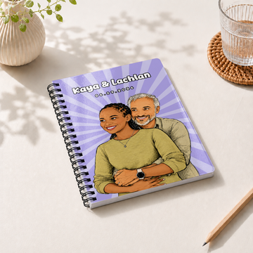 Personalized Young or Older Couple Sketch Doodle Spiral Bound Journal with Custom Text, Custom Couple Portrait Notebook Gift