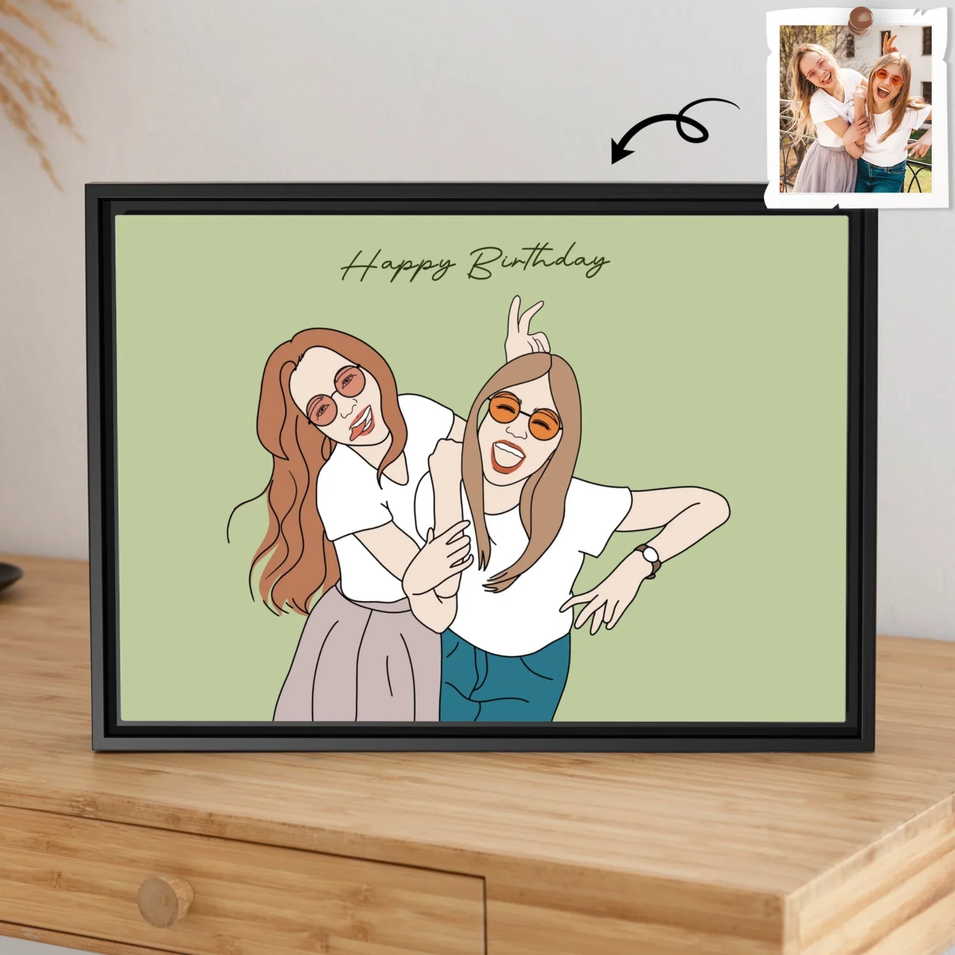 Personalized Friendship Doodle Art from Photo, Best Friends Gift, Friend Anniversary, Birthday Present Canvas-BeUnikArt