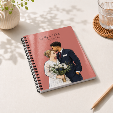 Personalized Wedding Sketch Doodle Spiral Bound Journal with Custom Text, Custom Couple Portrait Notebook Gift