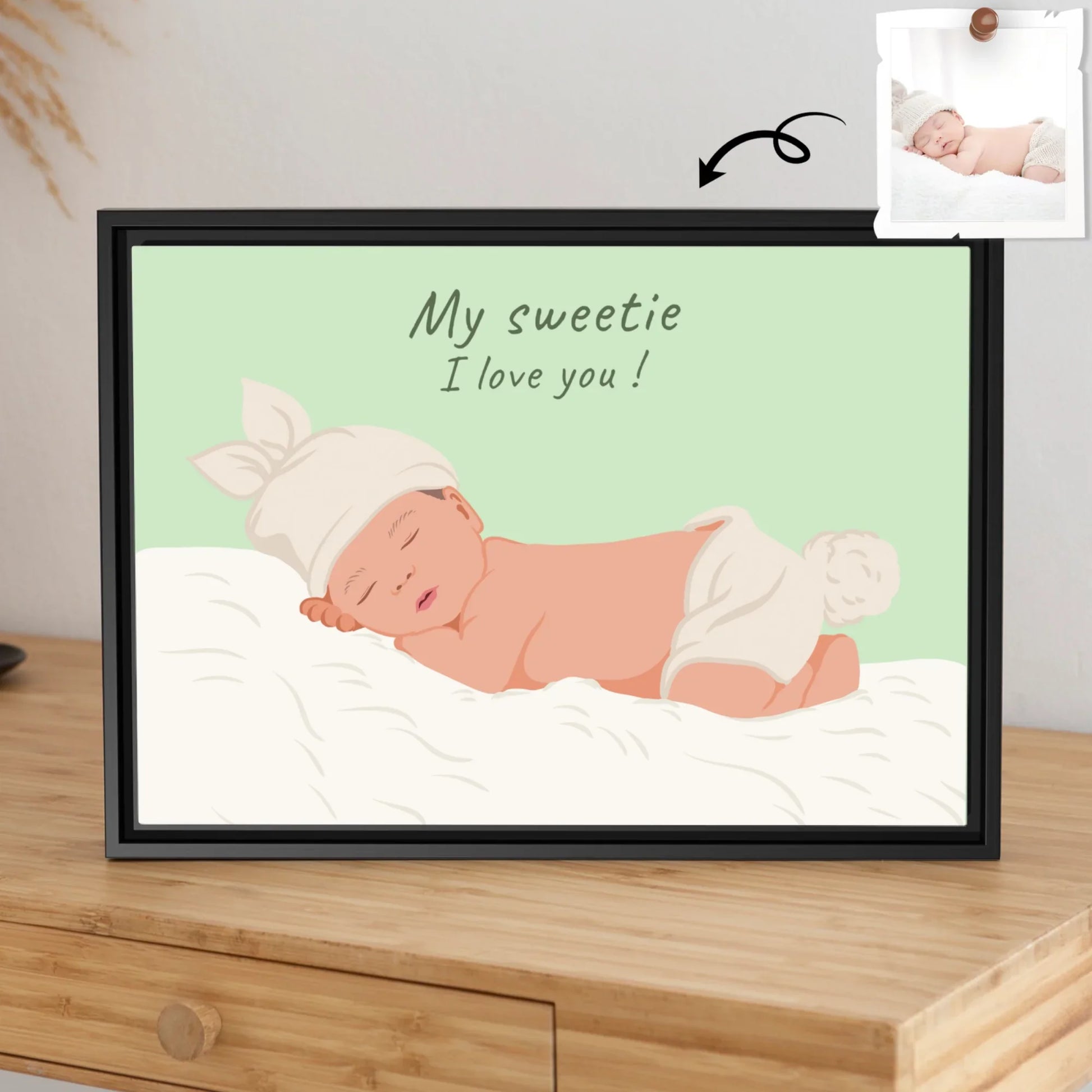 Custom Baby Portrait Photo Art, Personalized Baby Illustration Painting, Baby Shower Gift, Newborn Keepsake Canvas-BeUnikArt