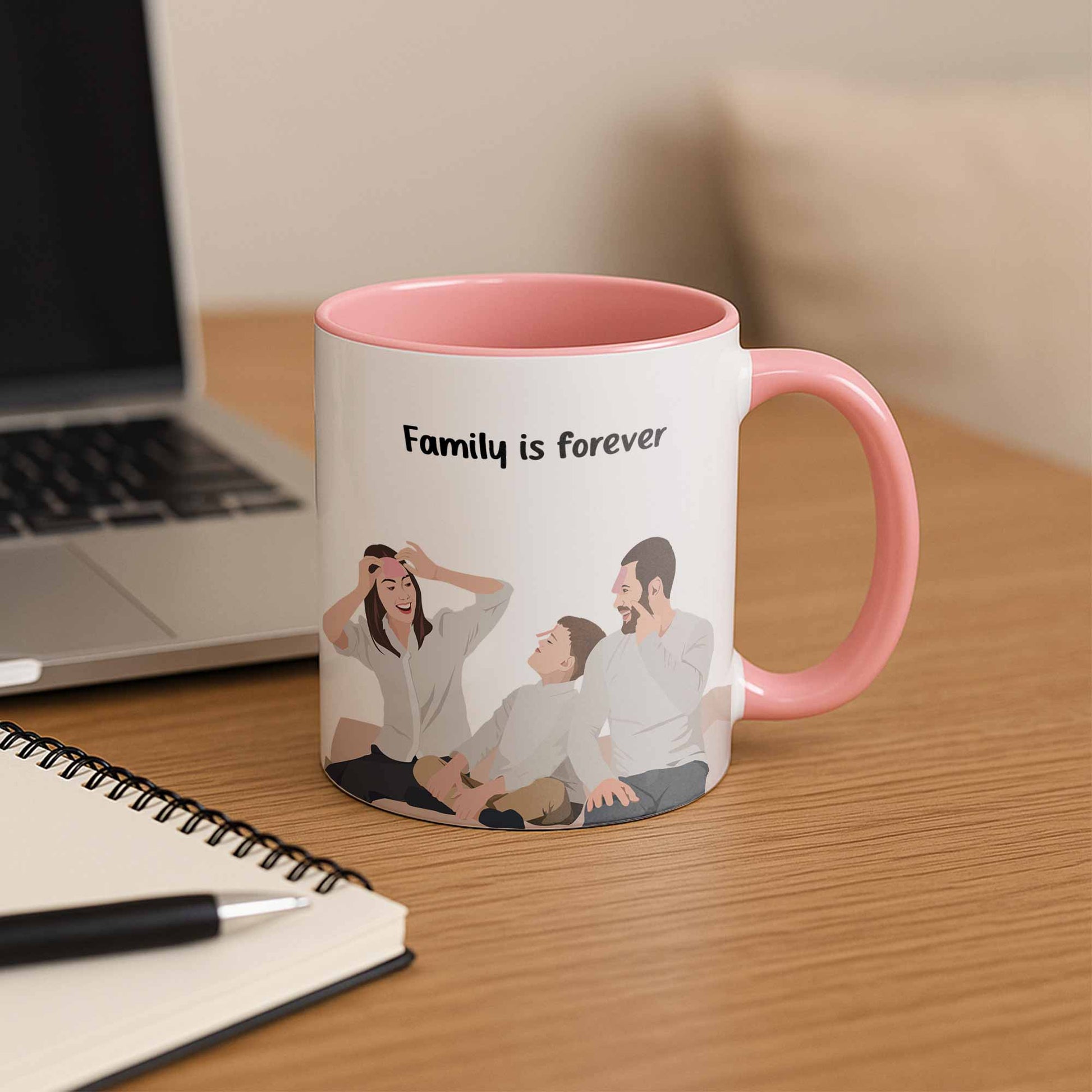 Personalized Family Portrait from Photo, Custom Illustrated Art on Mug, Anniversary Accent Coffee Mug (11, 15oz)-BeUnikArt