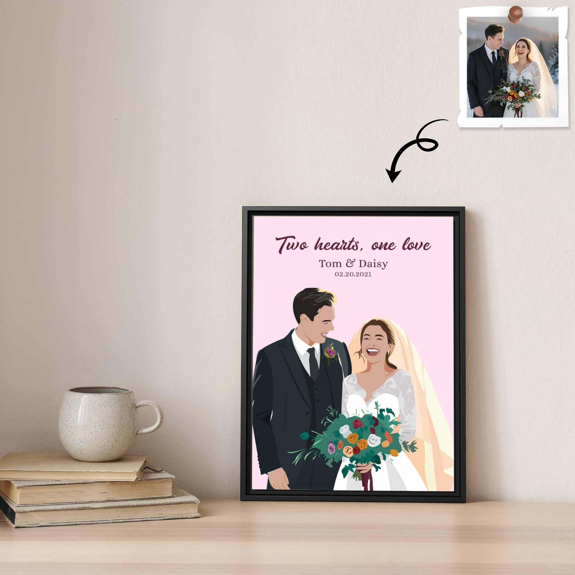 Personalized Wedding Illustration Art, Unique Gift for Newlyweds, Wedding Anniversary Canvas-BeUnikArt