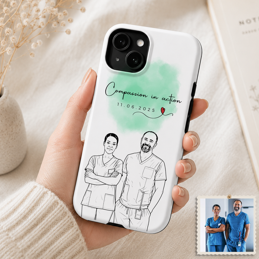 Tough Phone Case for iPhone & Samsung, Personalized Nurse Detailed Line Art Case with Custom Text