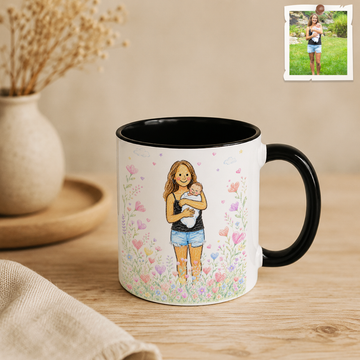 Personalized With Mom Photo to Crayon Doodle Accent Mug with Custom Text - 11, 15 oz