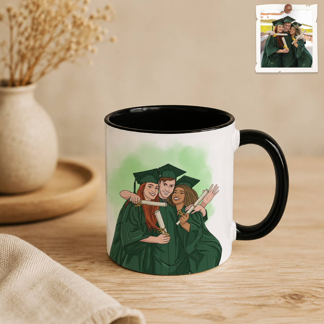 Personalized Graduation Photo to Illustration Accent Mug with Custom Text