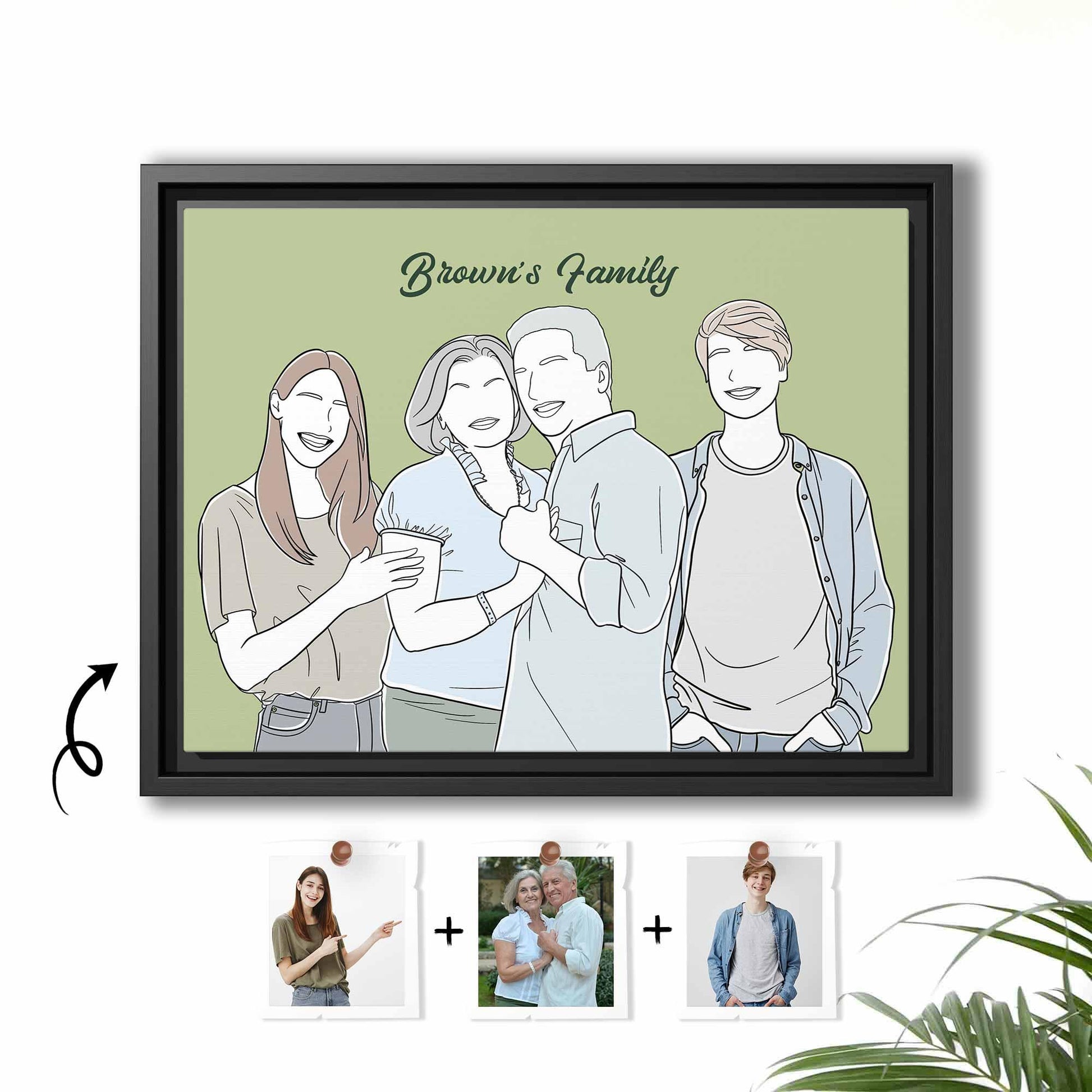 Customized Mom and Baby Dad and Kids Photo Turn to Doodle Art Style, Family Gift Anniversary Canvas-BeUnikArt