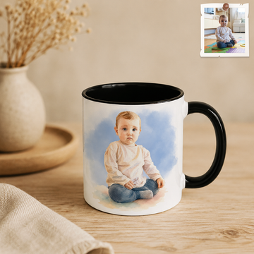 Personalized Photo to Watercolor Baby Portrait Accent Coffee Mug (11, 15oz)