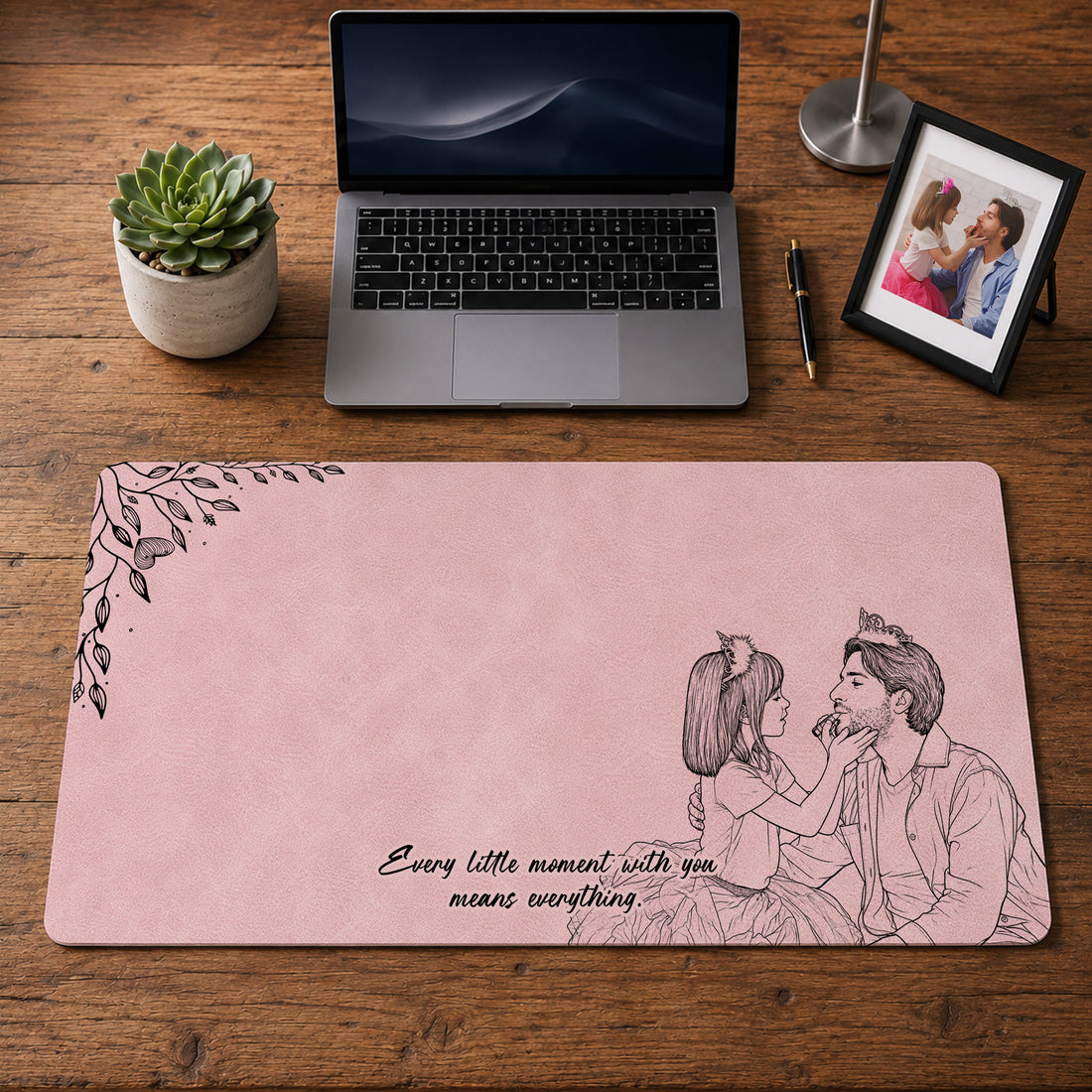 Personalized Photo to Line Art Father and Child Portrait Desk Mat