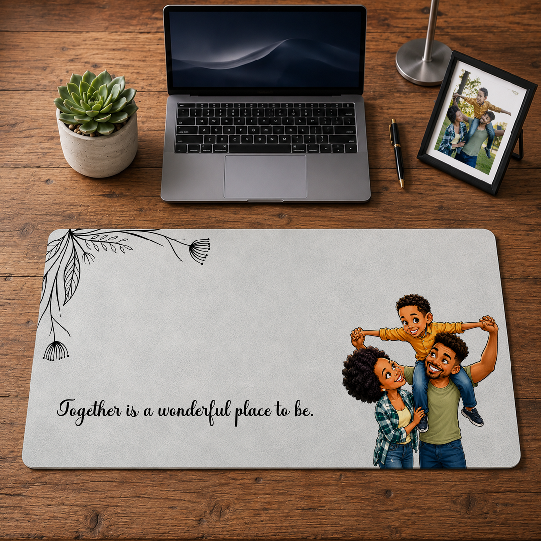 Personalized Family Photo to Caricature Desk Mat with Custom Text