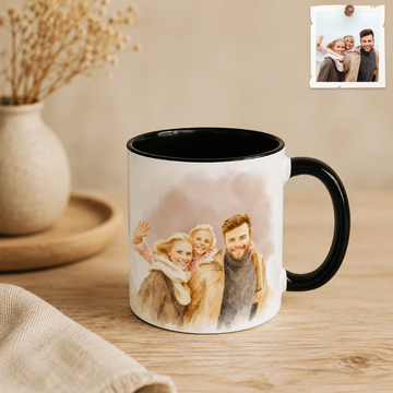 Personalized Big Family Photo to Water Color Accent Mug with Custom Text