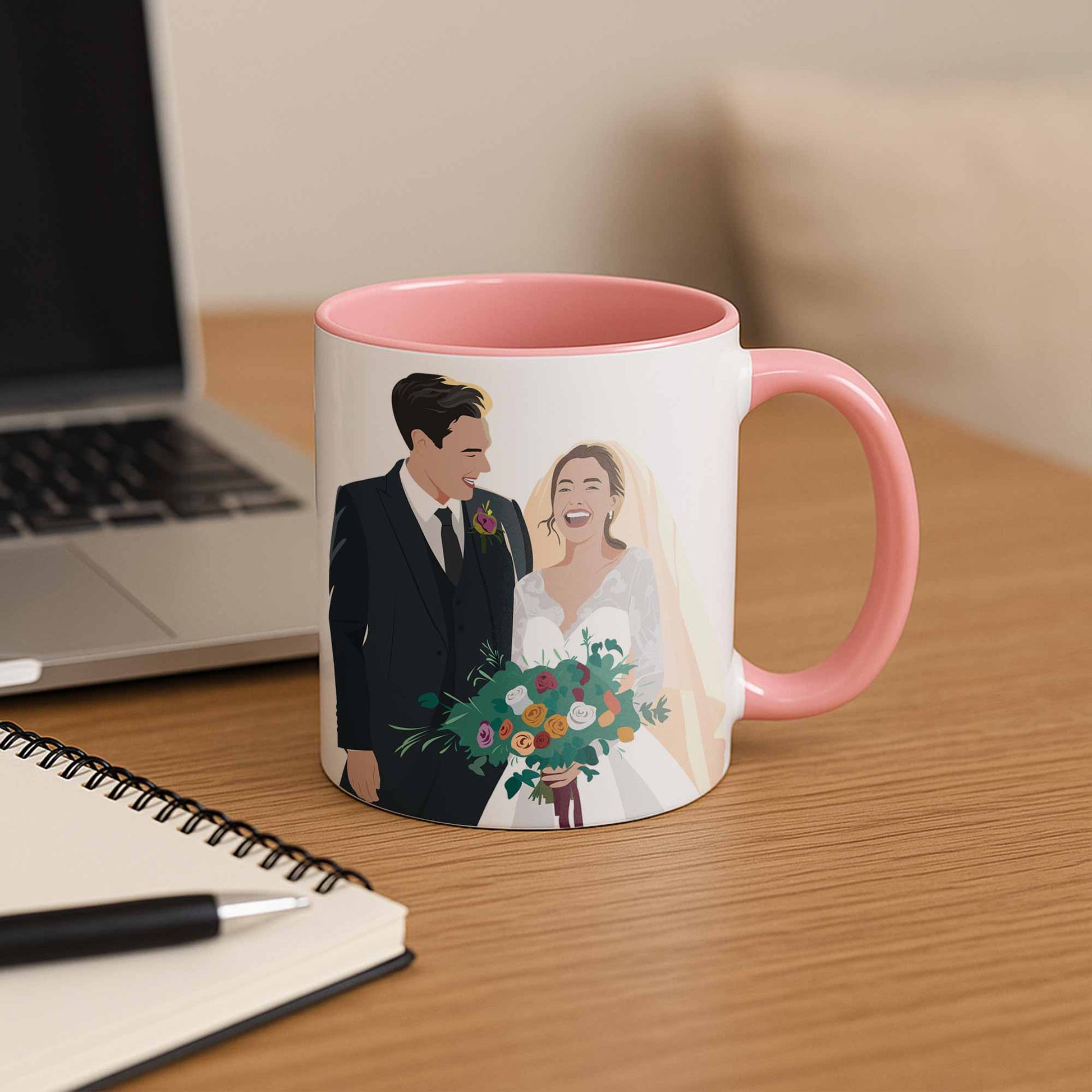 Personalized Wedding Illustration Art, Unique Gift for Newlyweds, Wedding Anniversary Accent Coffee Mug (11, 15oz)-BeUnikArt