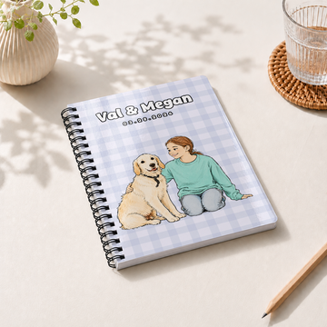 Personalized Pet and Owner Sketch Doodle Spiral Bound Journal with Custom Text, Custom Pet Portrait Notebook Gift