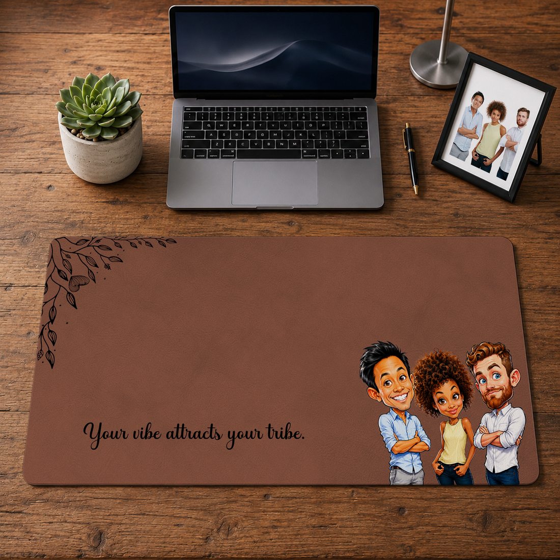 Personalized Friend Photo to Caricature Desk Mat with Custom Text